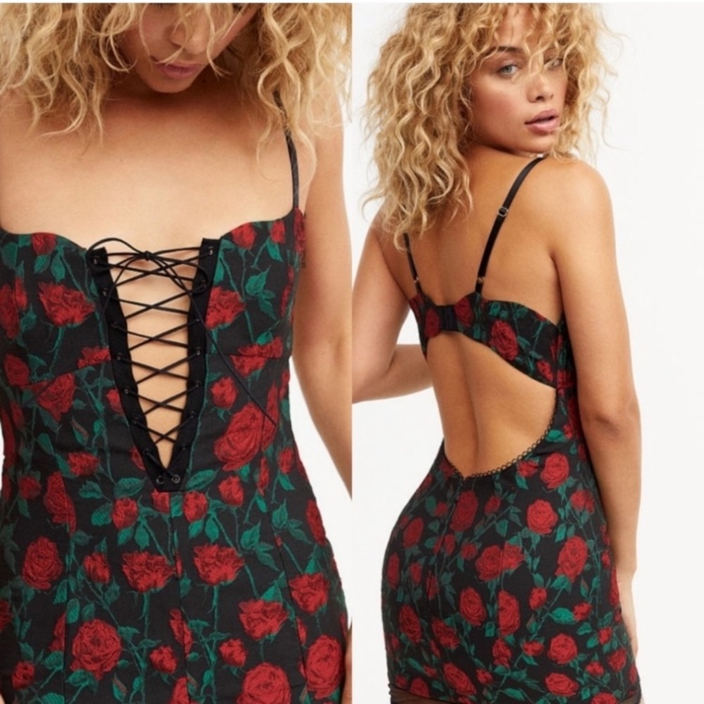 For Love & Lemons Free People Rose brocade Floral Mesh pin dot corset dress XS - Picture 10 of 11